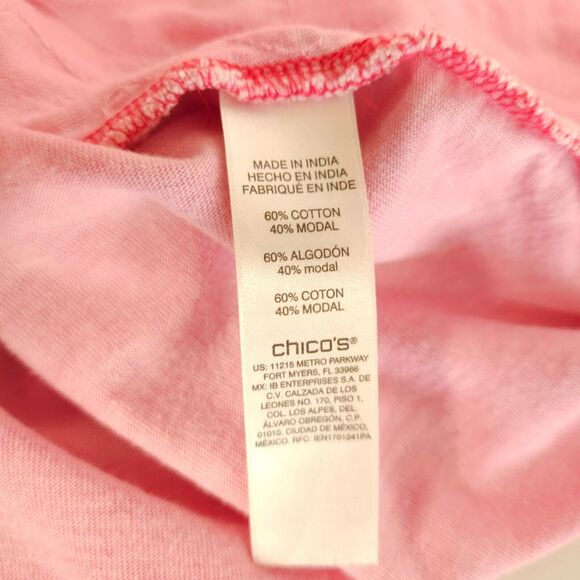 Chico's 1 Womens 8 Pink Distressed Ripped Grunge Scoop Neck Tee T-Shirt Top - Picture 3 of 7